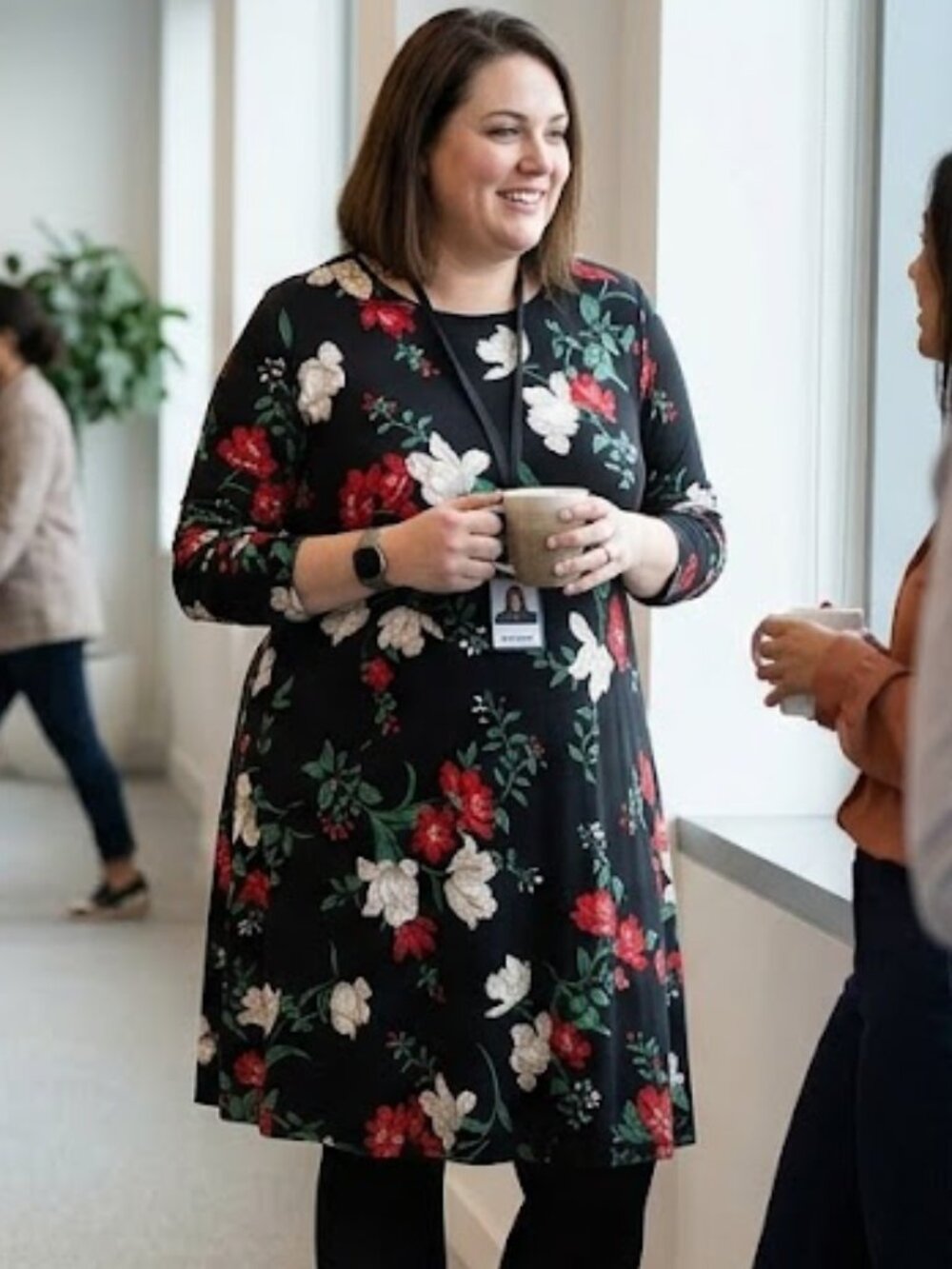 Old Navy Black Floral Long Sleeve Knit Dress Plus Size 1X